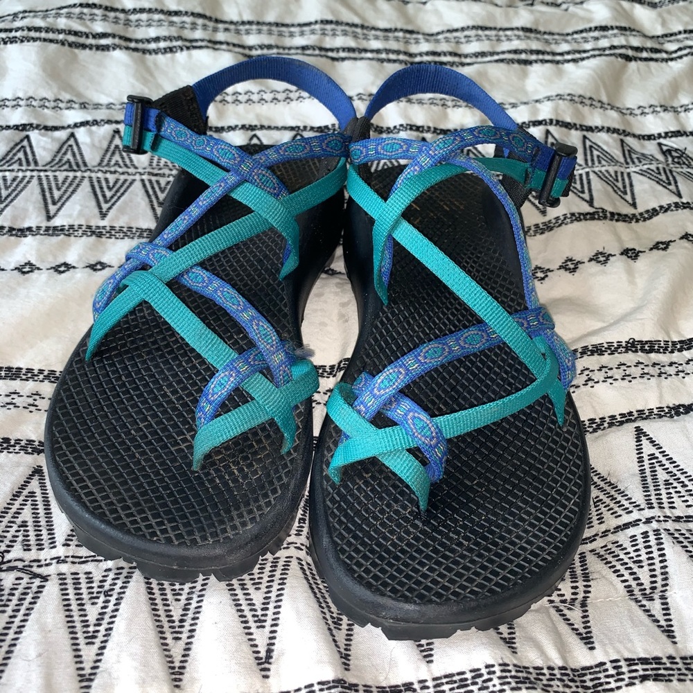 Chaco Z/X2 blue and teal patterned sandals